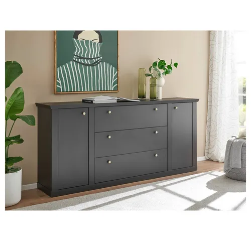 Lomadox Wohnzimmer Sideboard 205 cm in Schwarz Matt – Elegantes Design mit Stauraum