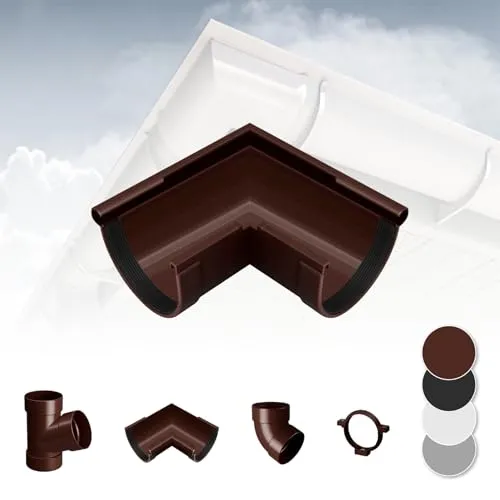RAINWAY S Regenrinnen System (Rinnenwinkel Außen 90° braun) - PVC-U Kunststoff in 4 Farben, für Dachflächen < 100m² empfohlen, Eckstück 90 Grad Bogen