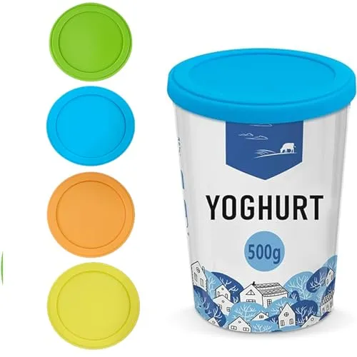 Stück JoghurtDeckel 500g,Wiederverwendbarer Deckel für Joghurtbecher,Joghurt Mehrwegfrischedeckel,Becher Deckel,Silikondeckel Joghurtbecher für Fast Alle 150g-500g Becher 4