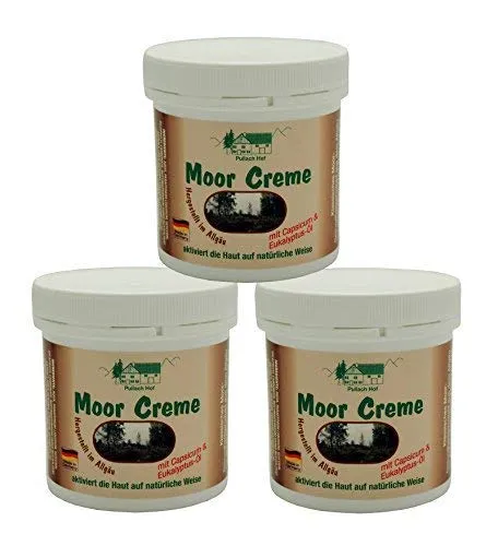 ml Moor Creme vom Pullach Hof zur Pflege von Rücken, Nacken und Haut mit Capsicum und Eukalyptus-Öl 3 x 250