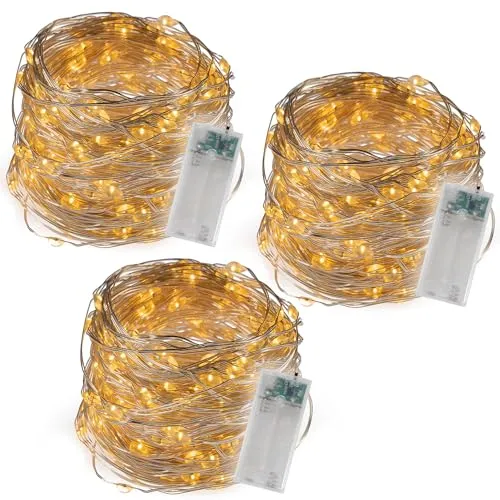 Nipach 3er Set Lichterkette mit Silberdraht - 40 LED warmweiß – Batterie-Betrieb