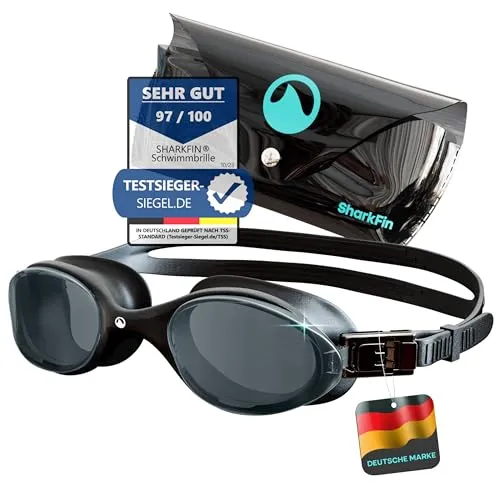 SharkFin | Schwimmbrille | für Erwachsene & Jugendliche | UV-Schutz, Anti-Fog | extra komfortable Taucherbrille mit Etui | perfektes Schwimmen mit klarer Sicht für Damen und Herren
