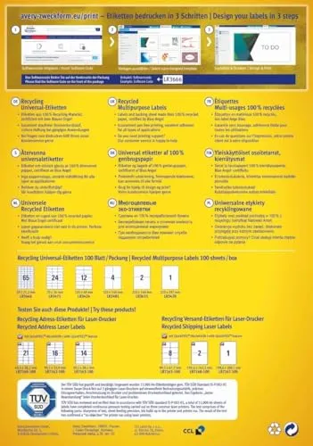 Zweckform LR3666 Etiketten 38 x 21,2mm Recycling, 6500 Stück - Computer-Etiketten, selbstklebend und bedruckbar, aus 100% Altpapier, ideal für umweltbewusste Nutzer. Zertifiziert mit dem Blauen Engel.