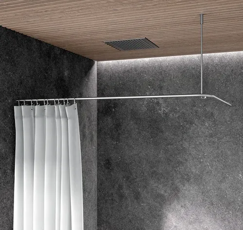 PHOS Design Duschvorhangstange L-Form DSE aus Edelstahl - Duschvorhangstange in L-Form, 80x80 cm, aus hochwertigem Edelstahl, ideal für stabile und elegante Eckduschen. Verdeckte Schraubhülsen sorgen für eine saubere Optik und einfache Montage.