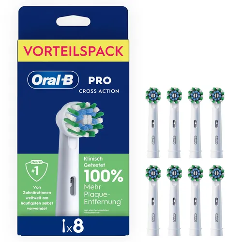 Oral-B Aufsteckbürsten Pro CrossAction - Innovative X-förmige Borsten für eine gründliche Zahnreinigung. Entfernt Plaque effektiv und zeigt durch Indikator-Borsten den optimalen Wechselzeitpunkt an. Passend für alle wiederaufladbaren Oral-B Zahnbürsten.