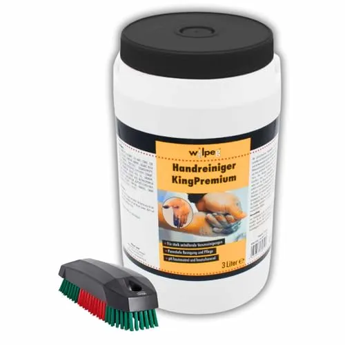 Wilpeg Handwaschpaste KingPremium 3L inkl. Waschbürste - Seife mit porentiefer Reinigungskraft gegen hartnäckige Verschmutzungen wie Öle und Fette. Hautschonend durch Sheabutter und Kokosfett, silikon- und mikroplastikfrei.