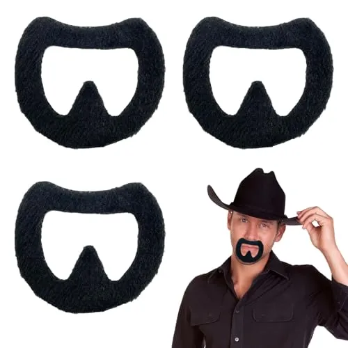 FUIPVGI 3 Stück Gefälschter Spitzbart, Selbstklebender, Realistischer Kostüm-Schnurrbart, Falsche Gesichtsbehaarung, Gangster Kostüm Zubehör für Halloween, Cosplay, Partys, Maskerade (Schwarz)