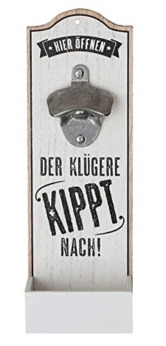 GILDE 1 x Wand-Flaschenöffner Metallöffner Kronkorkensammler Der klügere Kippt nach Höhe 30 cm, Wanddeko, Wandobjekt (weiß (Stückpreis))