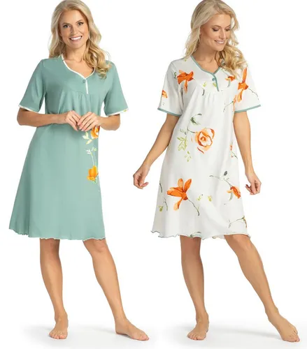 Consult-Tex Nachthemd Doppelpack Kurzarm Nachthemd (Set, 2-tlg., 2er-Pack) bequem zu Tragen grün 40/42