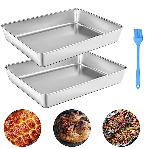 THATSRAD 2er Set Backblech Klein Ofenblech Backofenblech Edelstahl 30*24*6cm Ofenform Rechteckig Auflaufform Edelstahlbackbleche Spülmaschinenfest Backblech Kuchenblech zum Backen/Braten/Servieren
