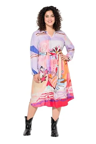 Angel of Style Damen große Größen Übergrößen Plus Size Kleid, A-Linie, Alloverdruck, Langarm rosa 52 837386500-52
