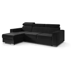 Altdecor Ecksofa, Schwarz, 4-Sitzer mit Schlaffunktion