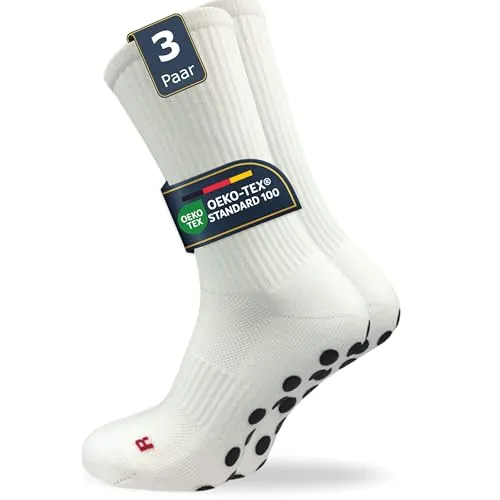 GAWILO Herren Fußballsocken (3 Paar) | Sportsocken mit Anti-Rutsch Funktion | Grip Socken mit ABS | rutschfeste Stoppersocken (DE/NL/SE/PL, Numerisch, 47, 50, Regular, Regular, weiß)