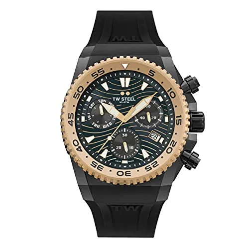 TW Steel ACE Diver Herren 44mm Quarzuhr mit schwarzem Zifferblatt, schwarzem Silikonarmband und Datumskalender ACE413