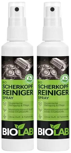 BIOLAB Bio Scherkopfreiniger Spray (2 x 100ml) Scherkopf Reinigungsspray zur Reinigung von Rasierer und Haarschneidemaschine - Clipper Spray
