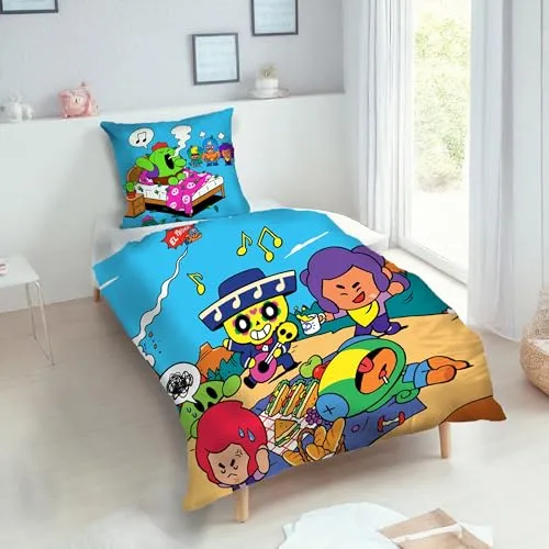 Familando Brawl Stars Bettwäsche - 2-teiliges Set 135x200 cm, aus 100% Baumwolle, ideal für kleine Gamer mit Motiv EL Primo