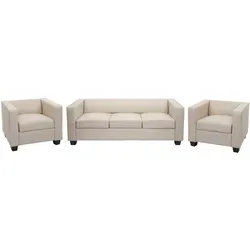 3-1-1 Couchgarnitur Lille aus Kunstleder - creme - Sofas: Hochwertige 3er Couch mit 2 Sesseln, ausgezeichnet für soziale Verantwortung und Qualität. Ideal für stilvolle und nachhaltige Wohnräume.