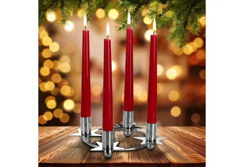 BRUBAKER Kerzenständer Kerzenhalter für 4 Kerzen Silber - 22 cm Adventskranz Ring (Adventskerzenhalter, 1 St., - Kerzenständer aus Metall), für Stabkerzen mit 2,2 cm Durchmesser - Stern Adventskerzenhalter