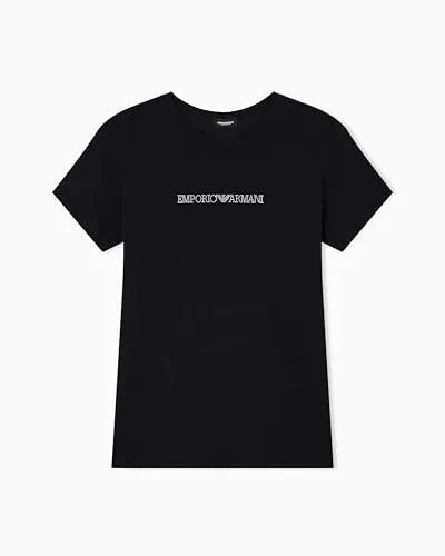 Emporio Armani Damen Essential T-Shirt, Rundhalsausschnitt, Black Beauty, Größe 38 - Stylisches T-Shirt aus hochwertiger Baumwolle, ideal für lässige Outfits und den täglichen Gebrauch. Teil des Armani Nachhaltigkeitsprojekts.