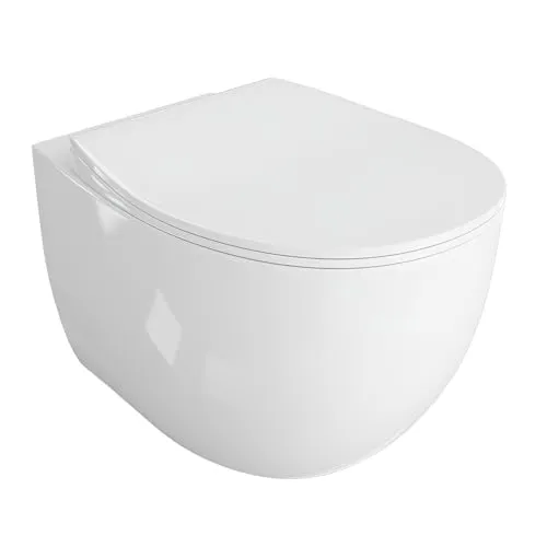 LAVITA Wand-WC Mondo Hänge Toilette WC Sitz Toilettendeckel mit Absenkautomatik & Metallscharniere Toiletten Spülrandlos Hängend Toilettenbecken 375x500x380 mm Weißer Glanz