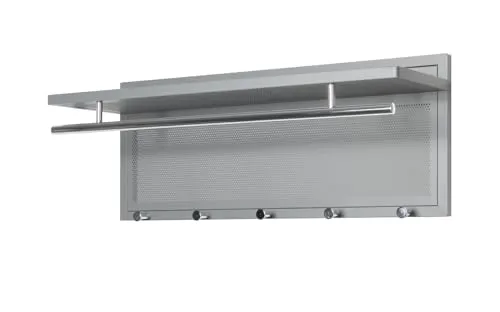 HAKU Möbel Wandgarderobe - Modernes Design in Chrom und Grau - Wandgarderobe aus pulverbeschichtetem Stahlrohr, mit 5 stabilen Knöpfen und einer Belastbarkeit von 15 kg, ideal für einen stilvollen Eingangsbereich.