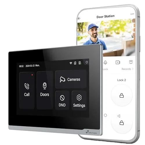 NIVIAN Zusätzlicher 17,8 cm (7 Zoll) Monitor für intelligente Video-Türsprechanlage, Full HD-Touchscreen, kompatibel mit NVS-VIDEOINTERCOM-2W, 2-Draht-Verbindung, WLAN-App Tuya