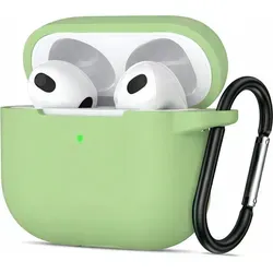 AirPods 3 Silikon Schutzhülle mit Karabiner, Soft Touch Case, stoßfeste Hülle, rutschfest, 360° Schutz, Grün - Grün