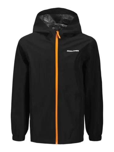 JACK & JONES JUNIOR Jjeflynn Rain Jacket Sn Jnr, Black, Numeric_152 - Jacken für Jungen, stylische Regenjacke mit Kapuze, ideal für wechselhaftes Wetter und aktive Teenager.
