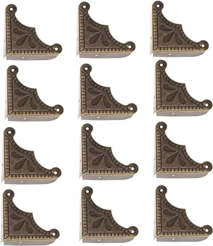 Mgoodoo 12 Stück Möbel Ecken,Eckenschutz Metall,Buchecken Schutzecken Möbel Zubehör für Kisten Boxen Möbel Regal Tisch,Vintage Bronze-Farbe 39x39x50mm