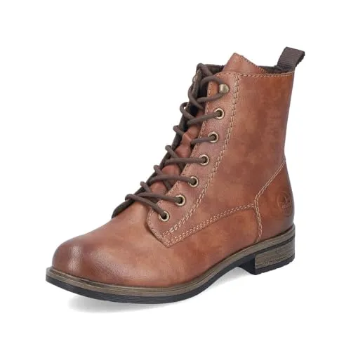 Rieker Damen Klassische Stiefeletten 72220, Braun - Wanderschuhe mit komfortablem Blockabsatz und Reißverschluss für einfaches An- und Ausziehen. Ideal für den Übergang.
