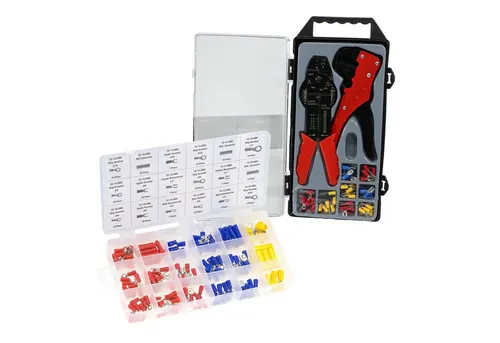 peveha24 Kabelverbinder-Sortiment Kabelschuhzange Abisolierzange Set 195 teilig mit Steckhülsen
