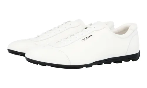 LUXUS PRADA SNEAKER SCHUHE 3E4900 WEISS LEDER NEU 41 41,5 UK 8
