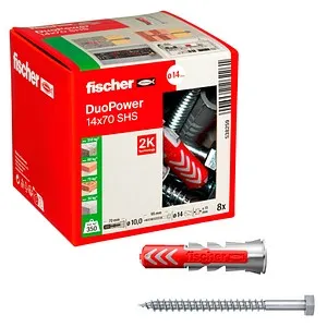 Fischer Schrauben-Dübel-Set 538259 DuoPower, 14x70mm - Schrauben, Nägel, Dübel – 16-teiliges Set mit DuoPower Universaldübel und verzinkten Holzschrauben für hohe Haltekraft. Ideal für Mauerwerk und Beton, perfekt für Profis und DIY-Heimwerker.