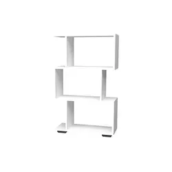 Holz Raumteiler Stand Regal Deko Bücher Palusa M - Regal mit S-förmigem Design, bietet drei offene Fächer für Bücher, Pflanzen oder Deko. Kompakt und stilvoll mit den Maßen H. 97 x B. 60 x T. 24 cm, ideal für jeden Raum.