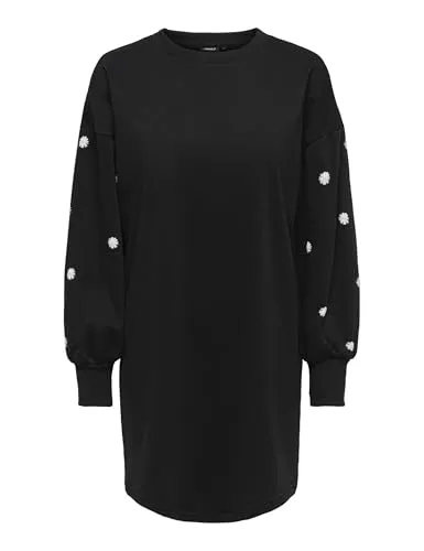 ONLY Sweatkleid ONLBROOKE LS SHORT DRESS FLOWER SWT NOOS - Schwarz S (36) - Modisches Sweatkleid in Schwarz mit ethnic Druck, lässiger Schnitt und pflegeleichtem Material, ideal für entspannte Tage.