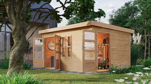 Produktbild Karibu Gartenhaus Gerätehaus 2-Raum-Haus Schönbuch 2 naturbelassen 426x276x228 cm