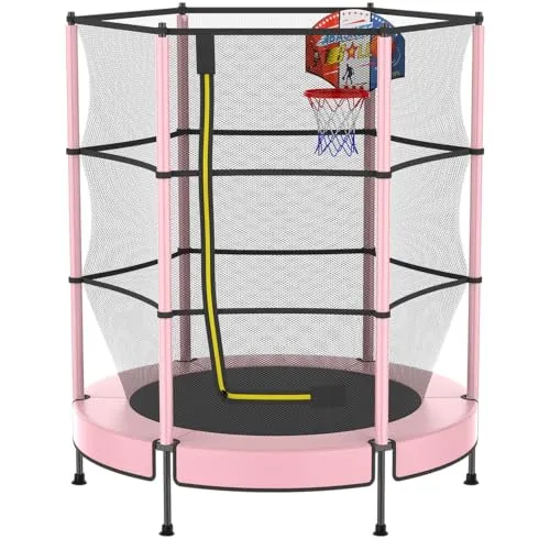 PILIN Trampolin für Kinder, Kindertrampolin mit Sicherheitsnetz, Gartentrampolin bis 50kg belastbar für Kinder ab 3 Jahren, Indoor- & Outdoortrampolin, φ145 cm x H160 cm