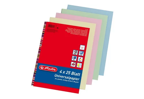 Herlitz Druckerpapier Herlitz Universalpapier A4 Colourmix100Bl. 80g je 25Bl. pastell rt bl