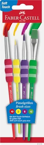 FABER-CASTELL 481600 - Pinsel Set mit Softgriffstück, 4-teilig, Malpinsel für Kinder