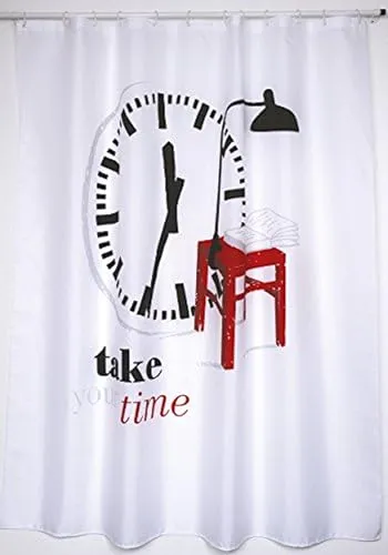 MSV Cotexsa by Premium Anti-Schimmel Duschvorhang mit 12 Duschvorhangringen „Take Your Time“ Weiß 180x200cm