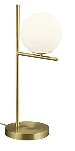 Trio Leuchten Tischleuchte Pure 502000108 - Elegante Tischlampe aus matt-messingfarbenem Metall und weißem Glas, ideal für stilvolle Akzente in Ihrem Zuhause. Höhe 52 cm, Durchmesser 16 cm, komfortabler Schnurschalter.