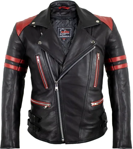 Retro Motorrad Lederjacke 80's Oldschool in schwarz von MDM
