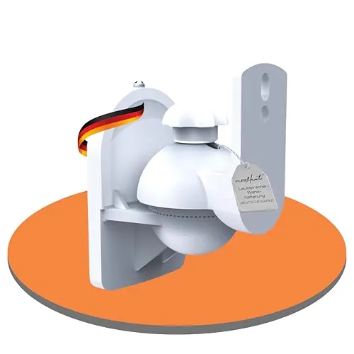 PureMounts Universal Lautsprecher Wandhalterung Halterung Boxen Surround bar Halter Bluetooth Schwenkbar: -70° bis 70°, Neigbar: -20° bis 20°, Traglast: max. 3,5Kg, Wandmontage, 2er-Set, Weiß