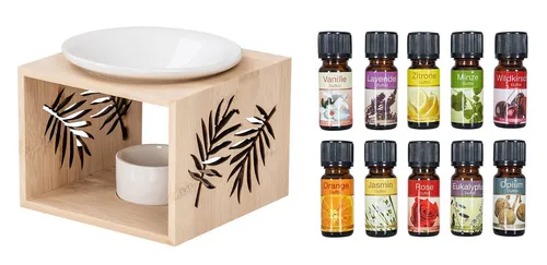 Levandeo® Duftlampe Bambus Natur mit 10 Duftölen von Levandeo