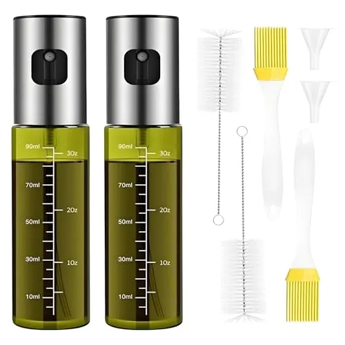 Sindiya Ölsprüher für Kochen100 ml, grüne UV-beständige Glasflasche, 100% BPA-freier Kochölspray, Küchenflasche für Heißluftfritteusen, Spray mit Skala，Ölspray2er-Pack