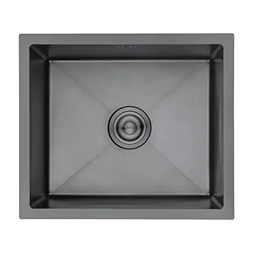 Ibergrif Spüle Küchenspülen für den Unterbau und Aufsatz, 50 x 43 cm Unterbaubecken, Spülbecken Satin Edelstahl, 1 Becken Einbauspüle, Schwarz, M85043B