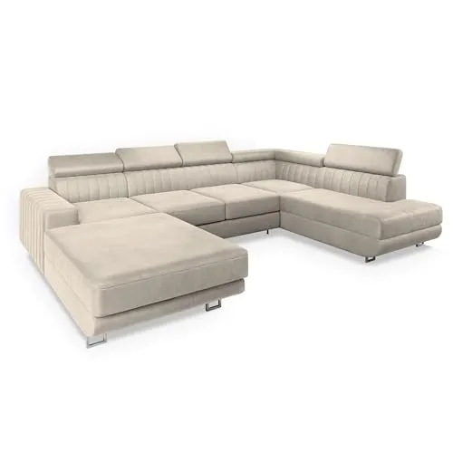 MASSENO Wohnlandschaft Siena mit Schlaffunktion - Polstermöbel - Schlafsofa mit Schlaffunktion und Bettkasten für hohen Komfort, in edlem Creme erhältlich. Maße: B: 335 cm, H: 89 cm. Jetzt 10€ Willkommens-Gutschein bei Newsletter-Anmeldung sichern!