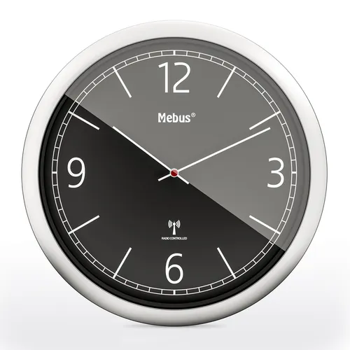 MEBUS Funk-Wanduhr - silber-schwarz - Ø 25 cm