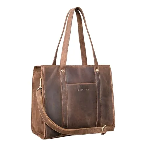 STILORD Ariana Shopper Business Damen Leder Businesstasche Frauen Tote Bag Handtasche Arbeitstasche Bürotasche Vintage Elegant Echtleder Farbe:mittel - braun