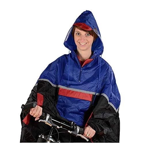 FISCHER Regenponcho Deluxe blau/Schwarz/Rot, One Size
